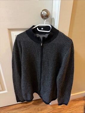 Armani Collezioni Black and Gray Zip-Up Knit Sweater